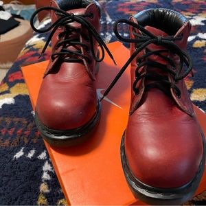 Red Doc Martens vintage. English size four which should be USA size 5.